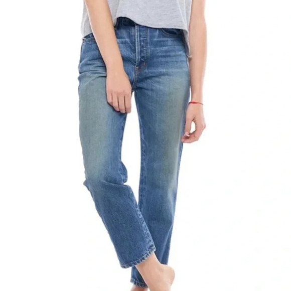 Sandrine Rose • Free People Indigo Wash Button Fly Straight Fit Jeans - Picture 1 of 8
